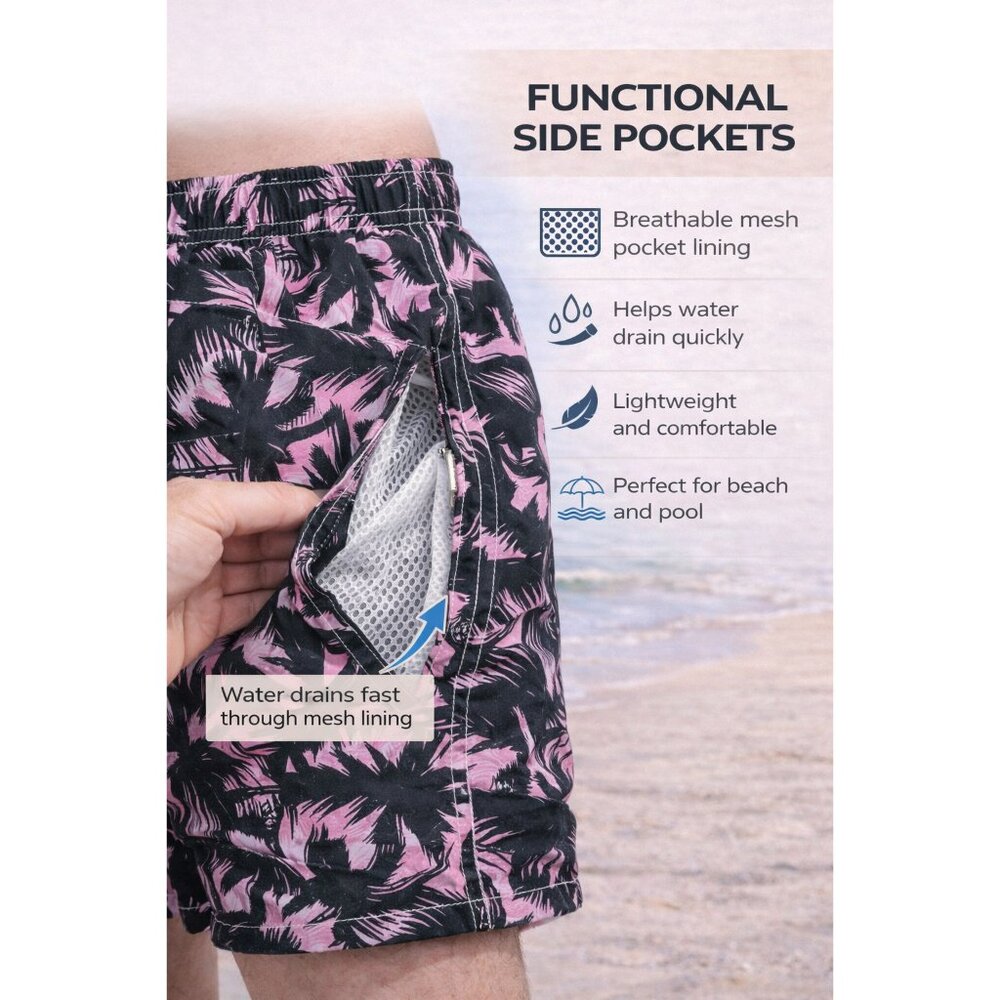 Men’s 2-Pack Quick-Dry Swim Trunks Mesh Liner Beach Board Swim Shorts, 2-Pockets - Picture 3 of 6